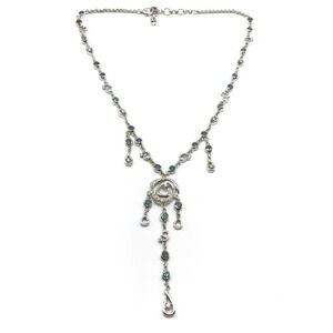 925 Sterling Silver Blue & White CZ Cubic Zirconia Chandelier Dangle Necklace